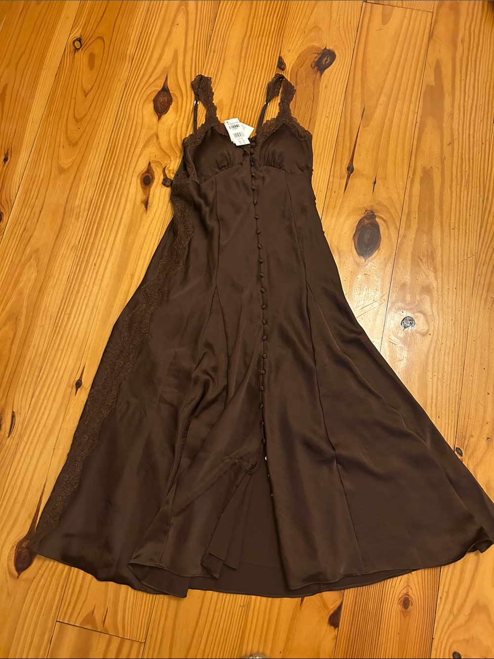 Abercrombie & Fitch Chocolate Brown Satin Lace-Trim Slip Dress